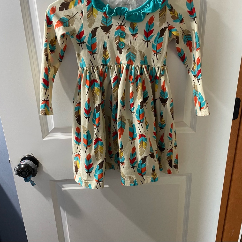 Eleanor Rose Cream Dress with Colorful Feather Print